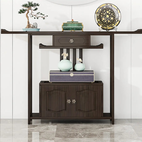 Storage Brown Wooden Console Table with Shelf and Drawer Image - 2