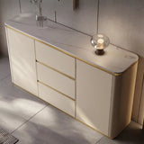 Storage Cabinet Beige MDF Gold Trim Pedestal Console Table Image - 4