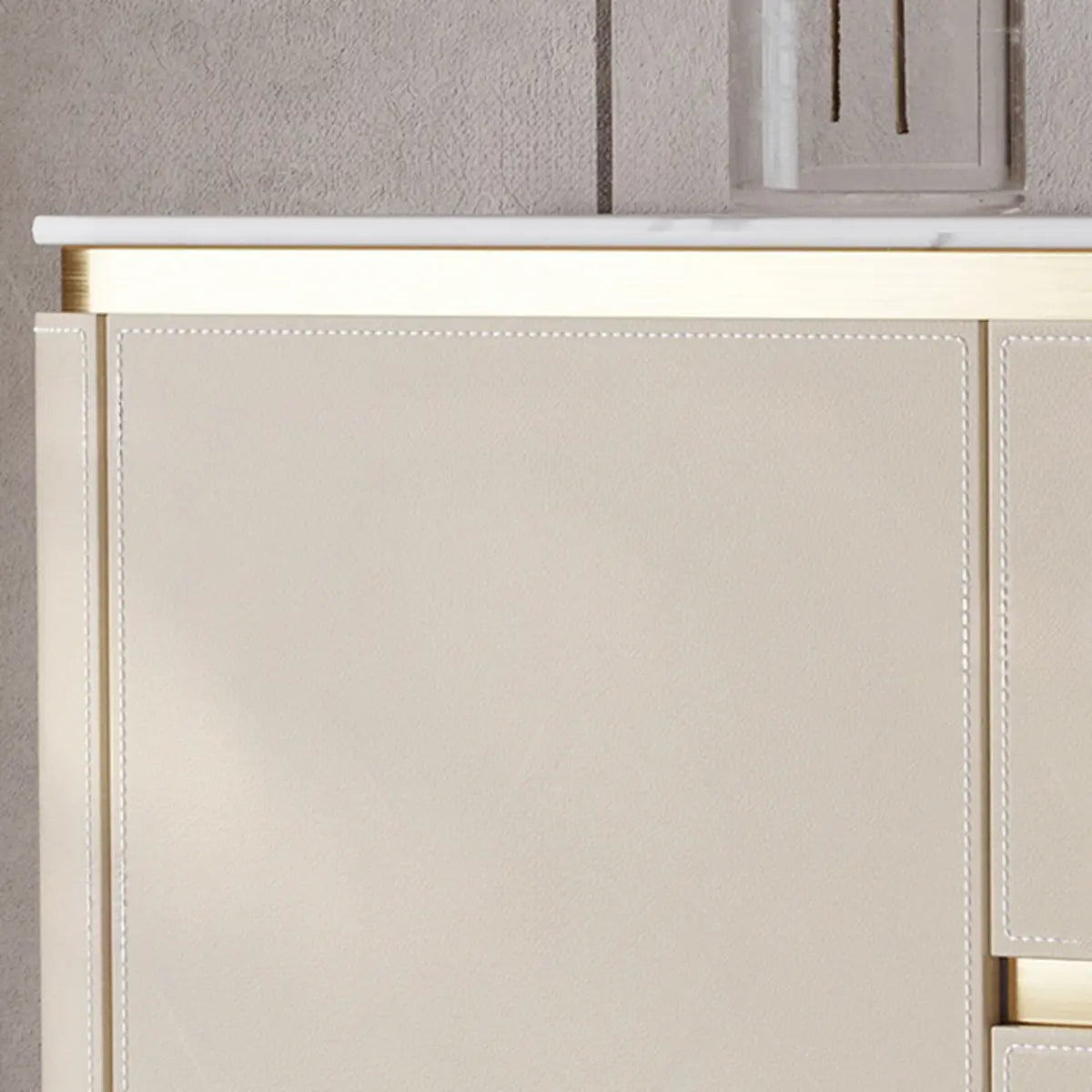 Storage Cabinet Beige MDF Gold Trim Pedestal Console Table Image - 5