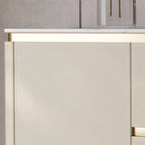 Storage Cabinet Beige MDF Gold Trim Pedestal Console Table Image - 5
