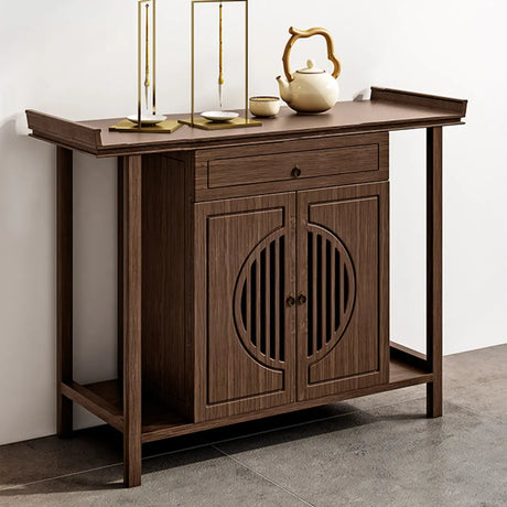 Storage Elegant Solid Wood Brown Floor Shelf Console Table Image - 2