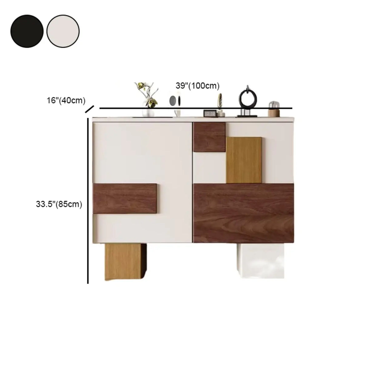 Storage Geometric Wood White Console Table with Cabinet 