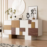 Storage Geometric Wood White Console Table with Cabinet Image - 1