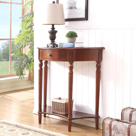 Storage Half-circle Wood Cherry Entryway Console Table Image - 1