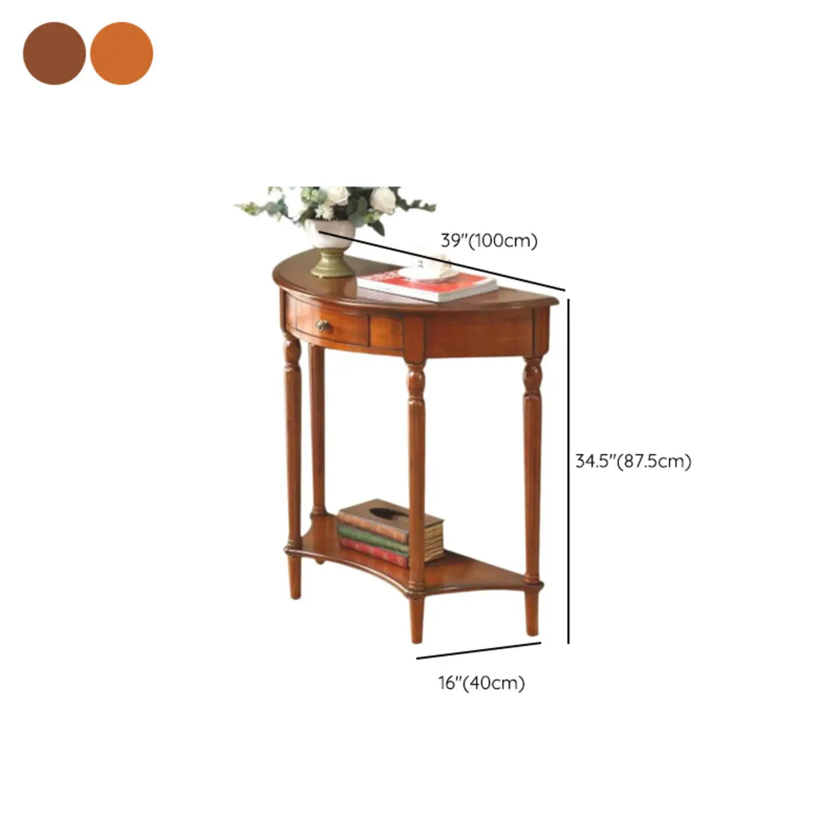 Storage Half-circle Wood Cherry Entryway Console Table Image - 10