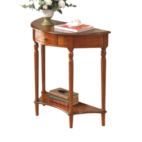 Storage Half-circle Wood Cherry Entryway Console Table Image - 2