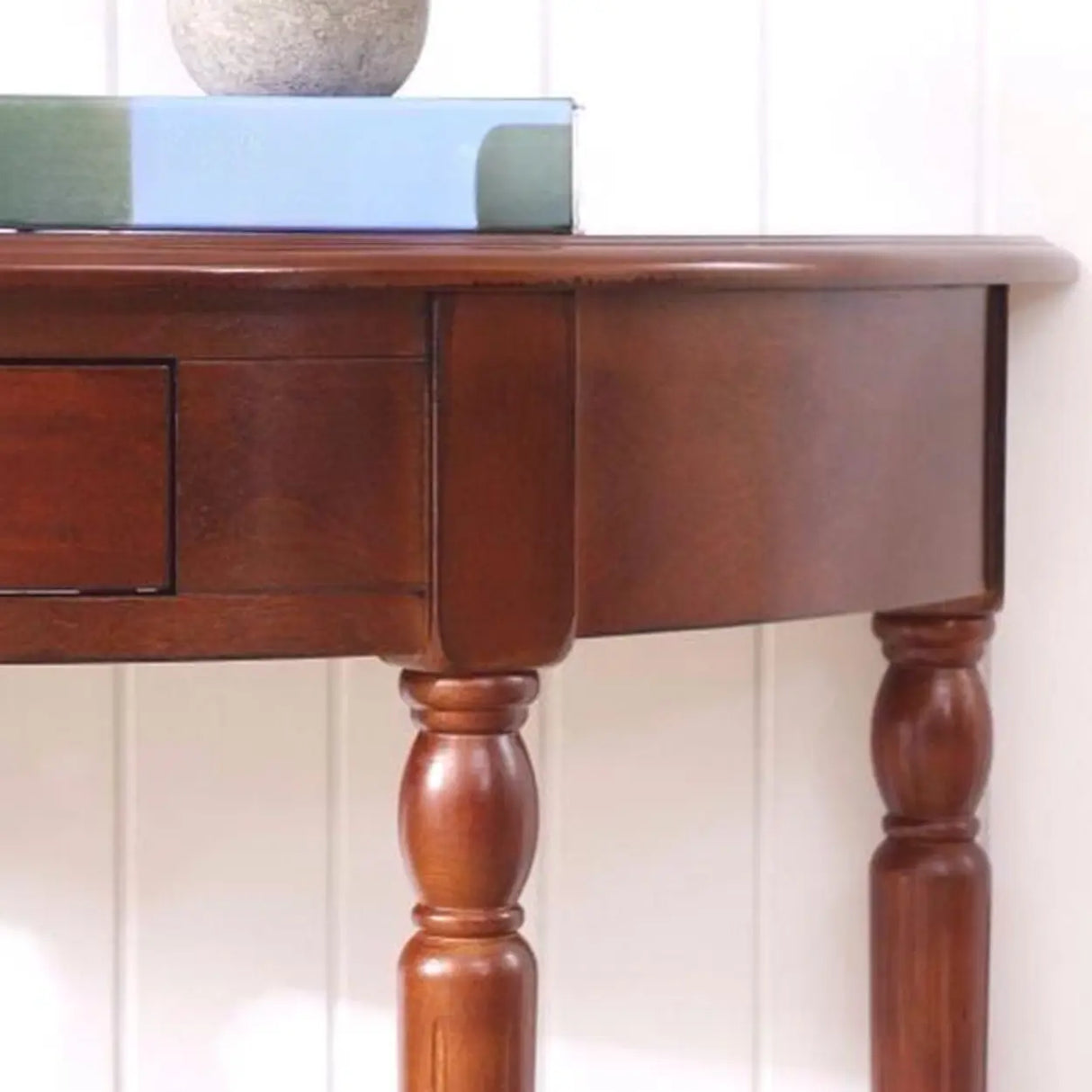 Storage Half-circle Wood Cherry Entryway Console Table Image - 6