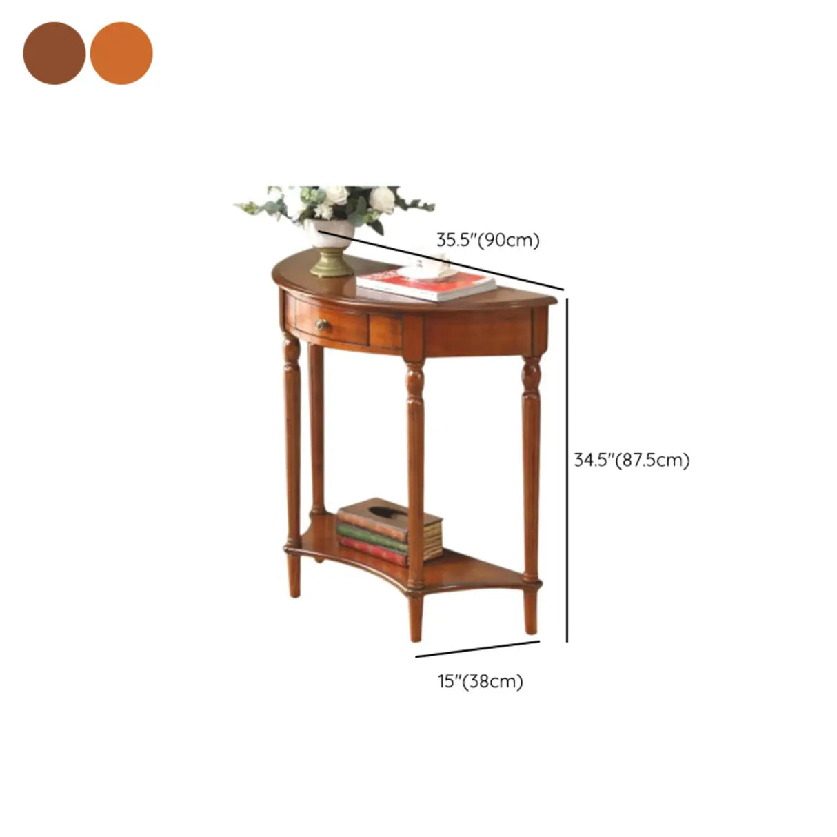 Storage Half-circle Wood Cherry Entryway Console Table 