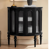 Storage Half Moon Wood Black Cabinet Console Table Image - 5