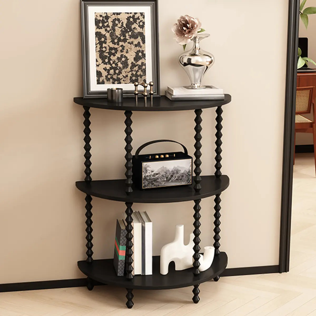 Storage Half Moon Wood Black Standard Console Table Image - 1
