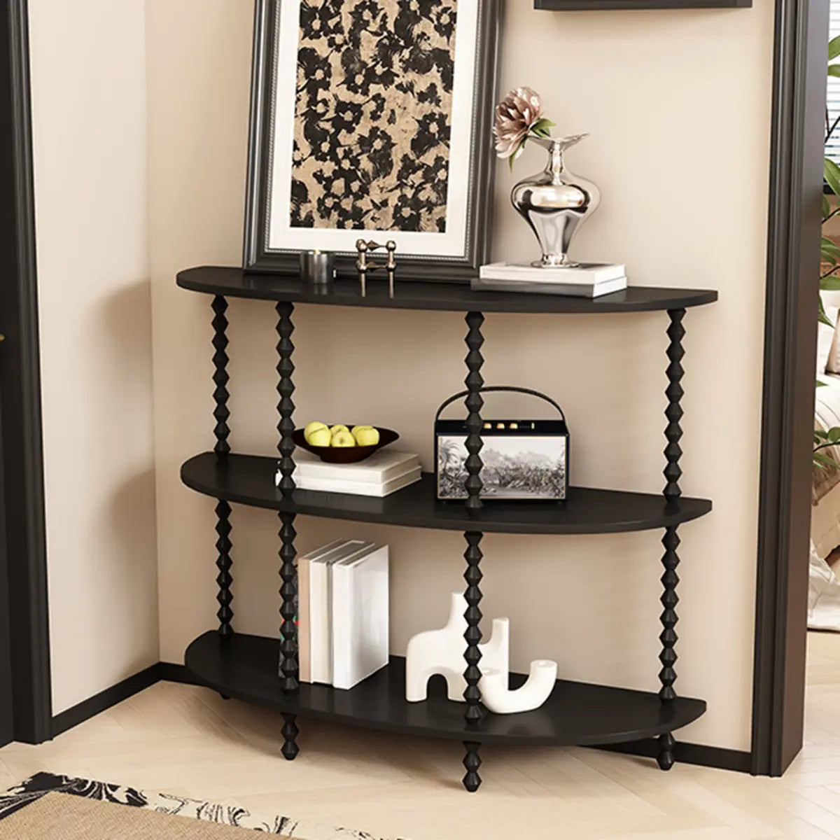Storage Half Moon Wood Black Standard Console Table Image - 3