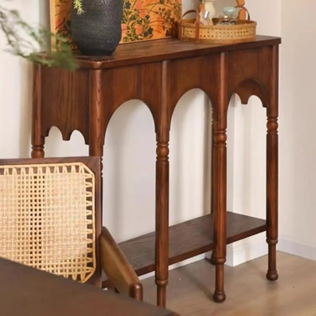 Storage Included Wood Brown Floor Shelf Console Table Image - 1