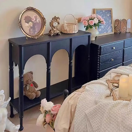 Storage Included Wood Brown Floor Shelf Console Table Image - 2