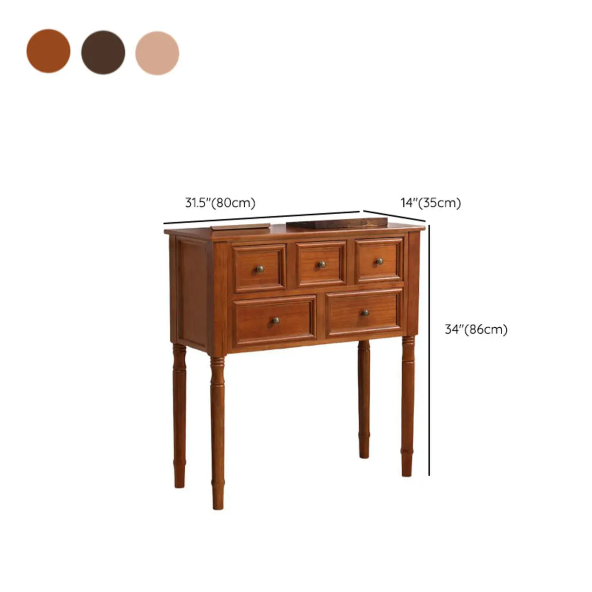 Storage Rectangular Wood Walnut Console Table with Drawers 