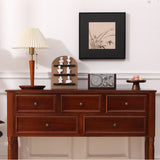 Storage Rectangular Wood Walnut Console Table with Drawers Image - 4