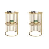 Storage Round Metal Frame Gold 2 Tiers Side Tables Image - 6