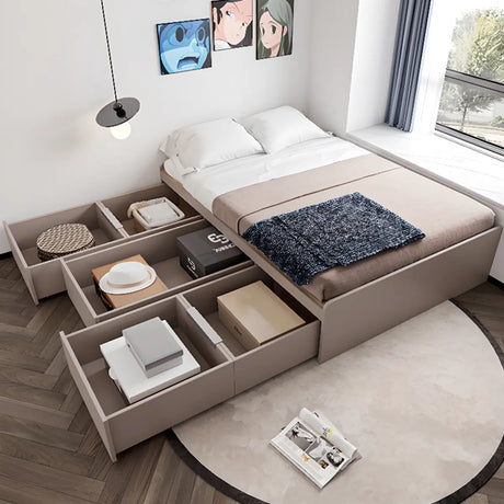 Storage Solid Wood Natural Queen Bed Frame with Drawers Image - 1