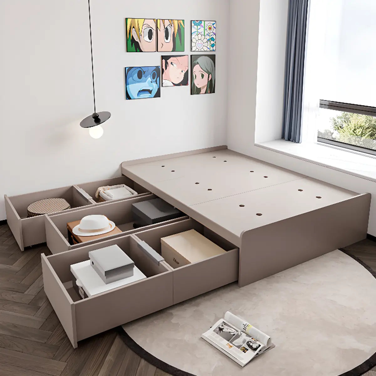 Storage Solid Wood Natural Queen Bed Frame with Drawers Image - 2