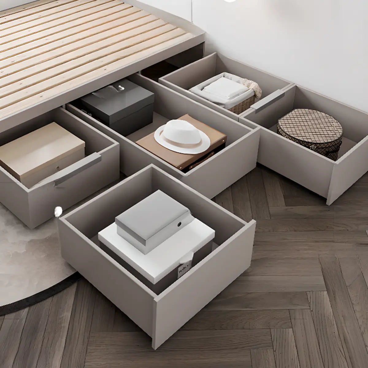 Storage Solid Wood Natural Queen Bed Frame with Drawers Image - 4