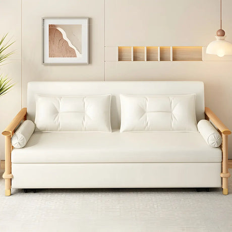 Storage White Foldable Loose Back Sleeper Sofa with Arms Image - 1