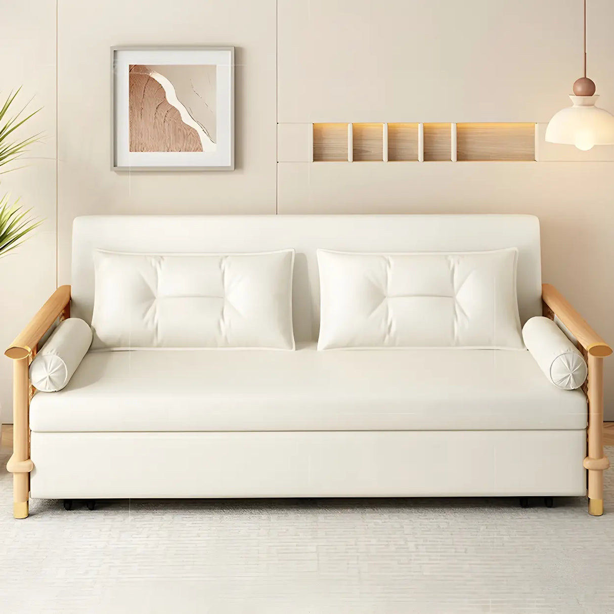 Storage White Foldable Loose Back Sleeper Sofa with Arms Image - 1