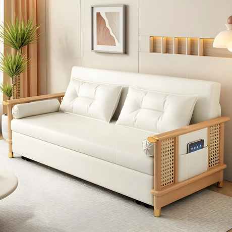 Storage White Foldable Loose Back Sleeper Sofa with Arms Image - 2