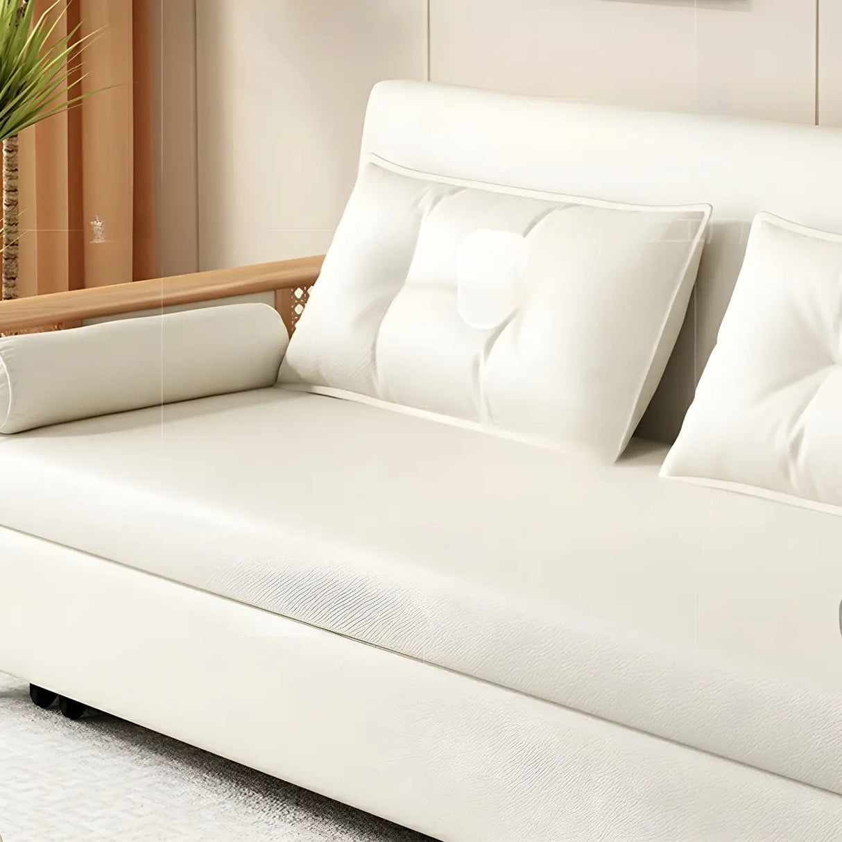Storage White Foldable Loose Back Sleeper Sofa with Arms Image - 7
