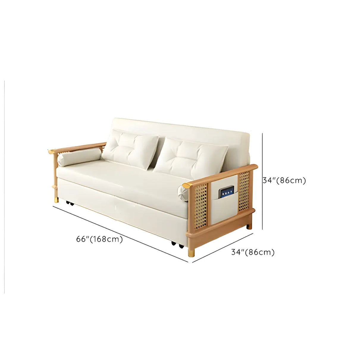Storage White Foldable Loose Back Sleeper Sofa with Arms Image - 12