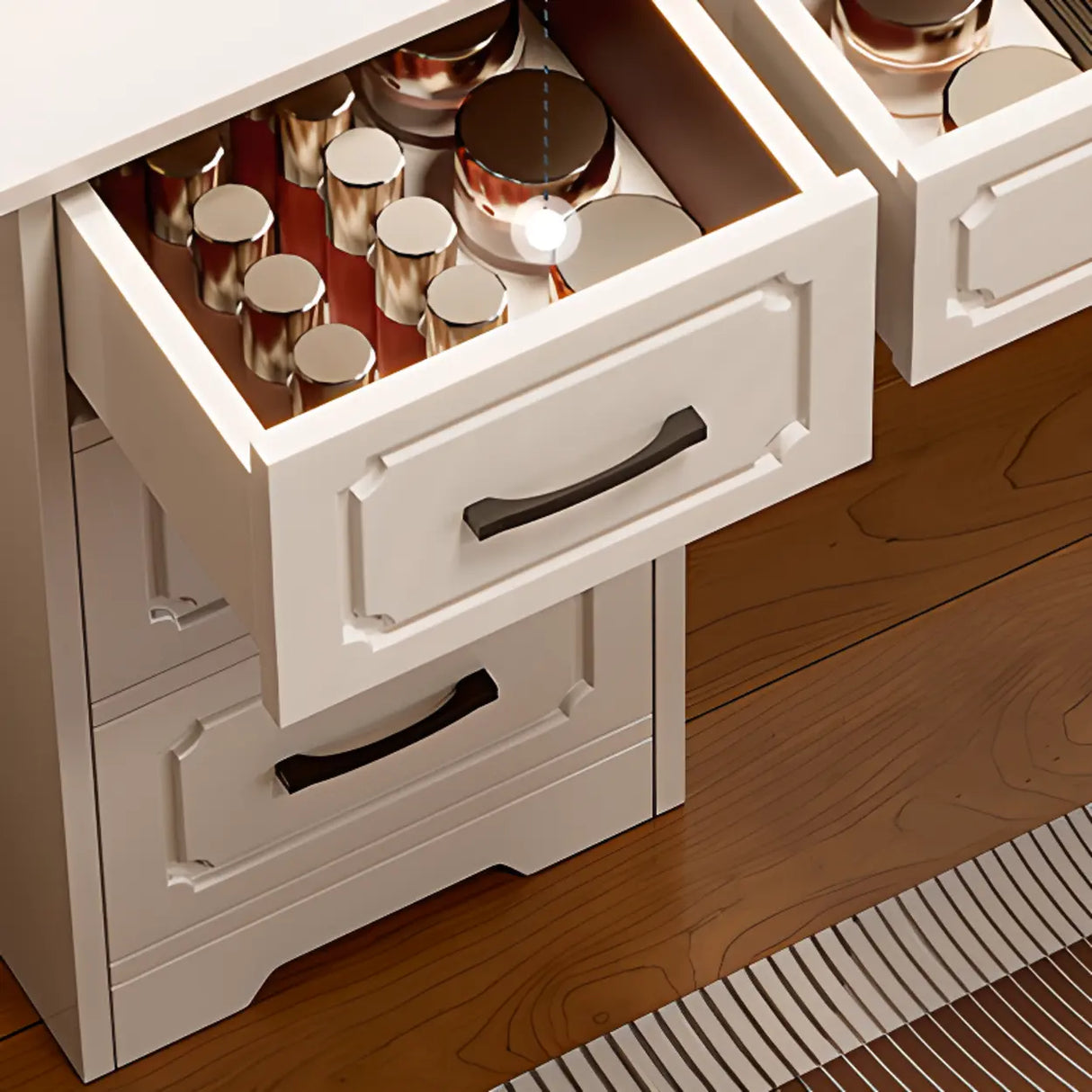 Storage Wooden Oval White Mirror Kids Vanity with Drawer Image - 4