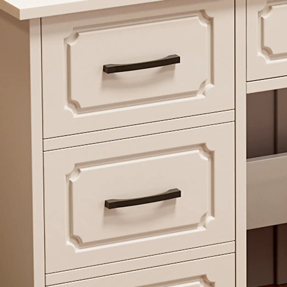 Storage Wooden Oval White Mirror Kids Vanity with Drawer Image - 5