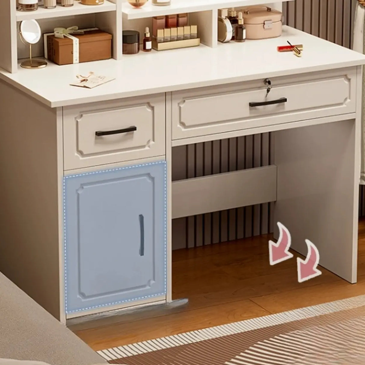 Storage Wooden Oval White Mirror Kids Vanity with Drawer Image - 6