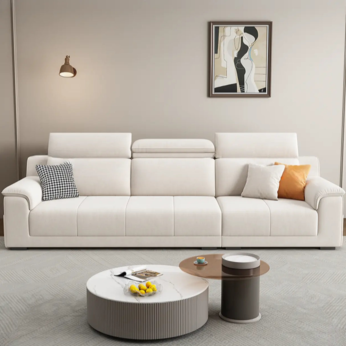 Straight Fabric Cream Pillow Back Storage Included Sectional Image - 1