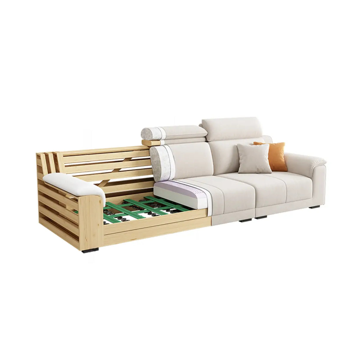Straight Fabric Cream Pillow Back Storage Included Sectional Image - 10