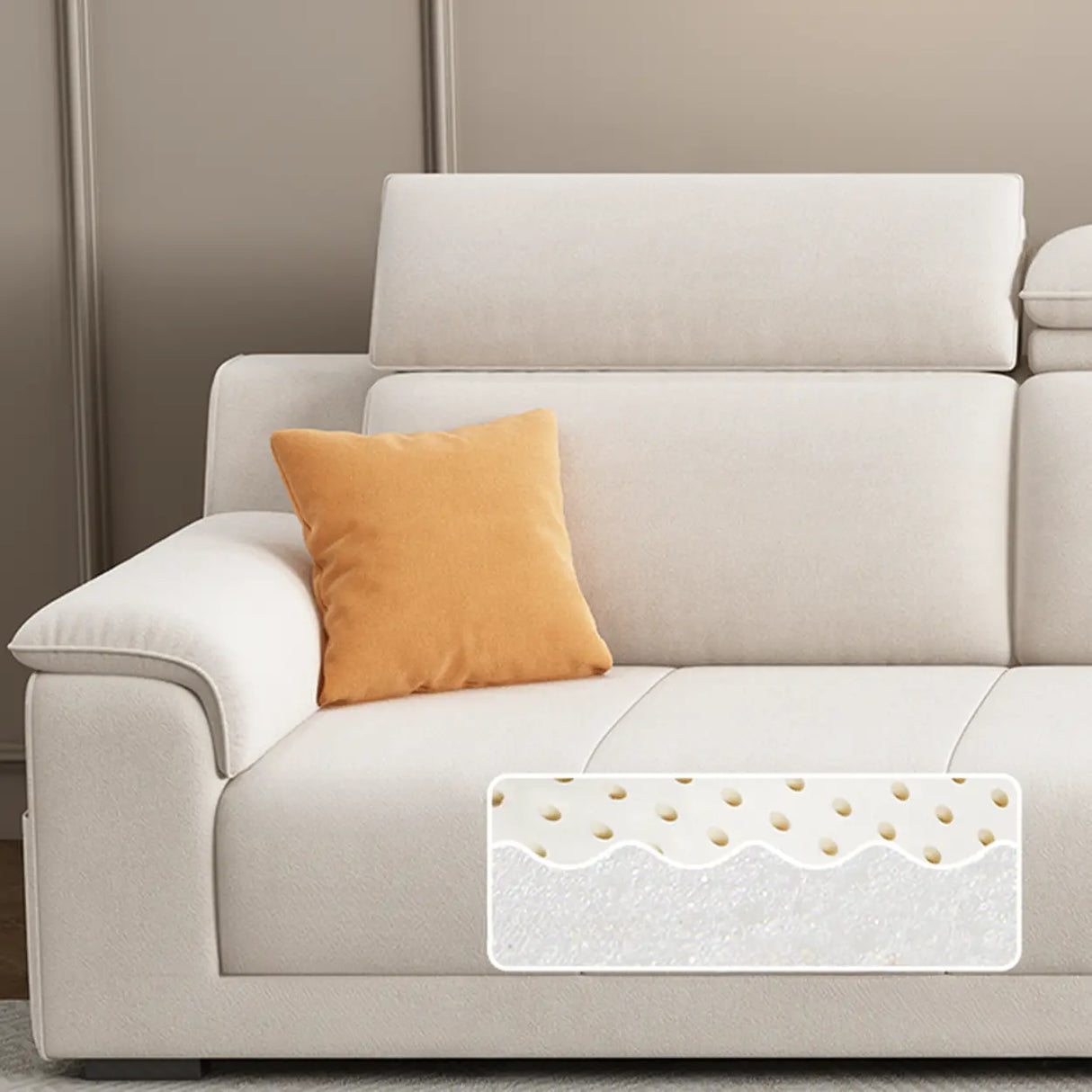 Straight Fabric Cream Pillow Back Storage Included Sectional Image - 12