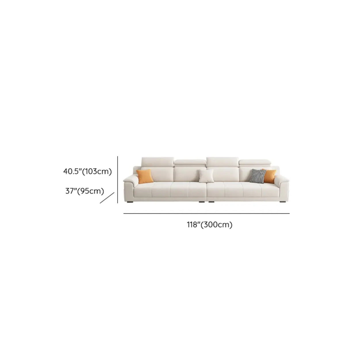 Straight Fabric Cream Pillow Back Storage Included Sectional Image - 16