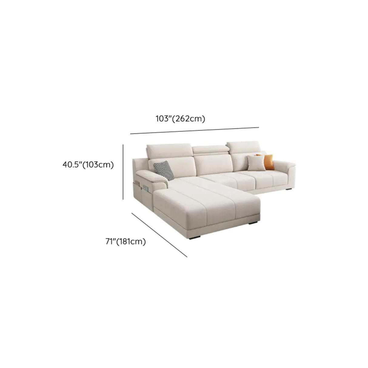 Straight Fabric Cream Pillow Back Storage Included Sectional Image - 17