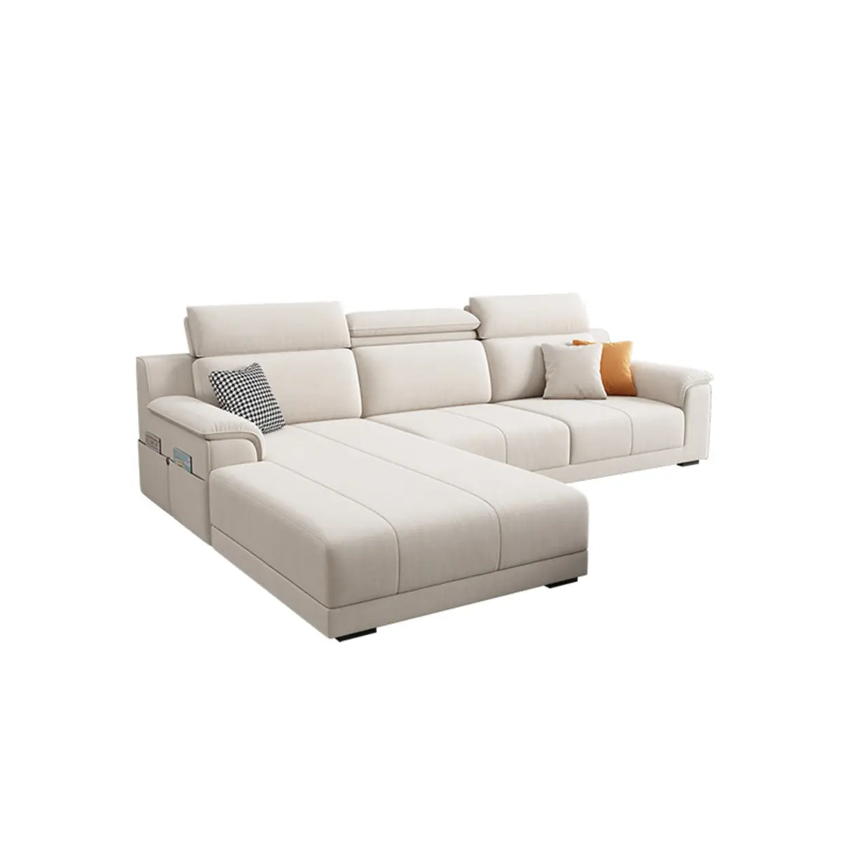 Straight Fabric Cream Pillow Back Storage Included Sectional Image - 7