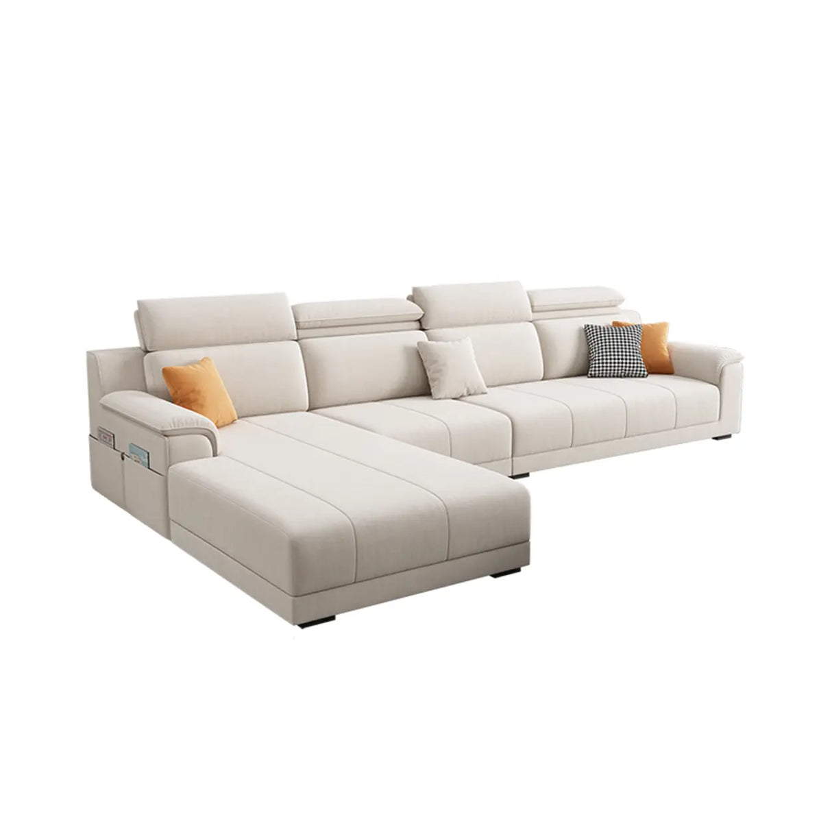 Straight Fabric Cream Pillow Back Storage Included Sectional Image - 9