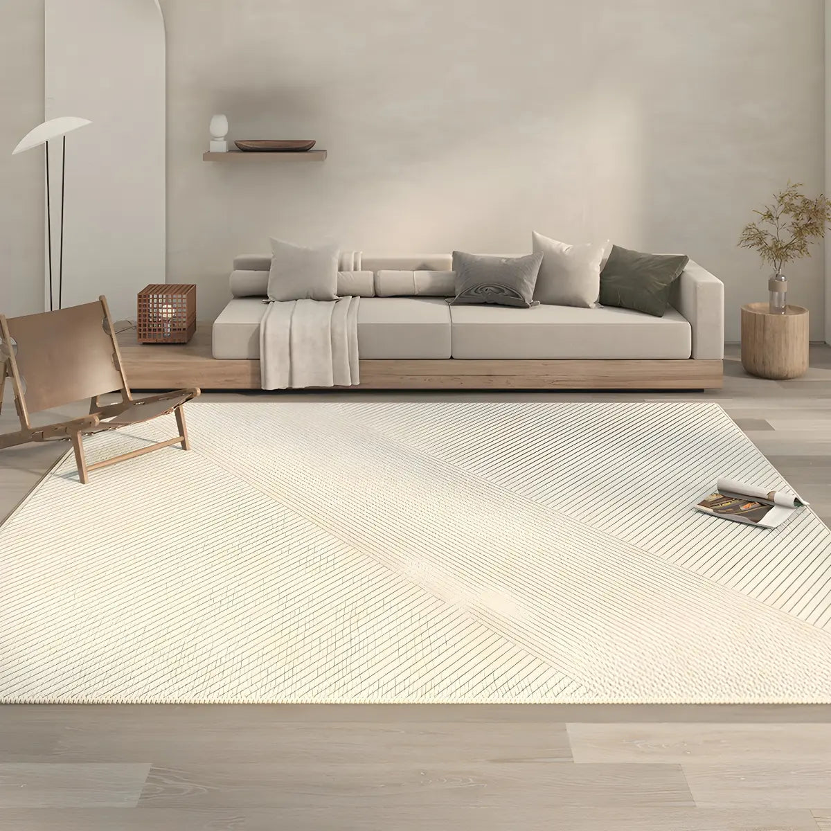 Stripe Rectangle Polyester Beige Living Room Area Rug Image - 13