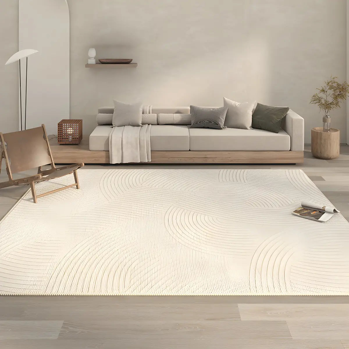 Stripe Rectangle Polyester Beige Living Room Area Rug Image - 15