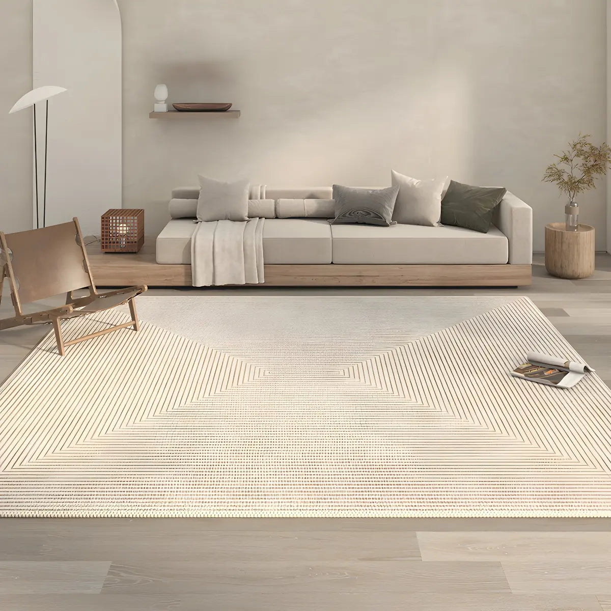 Stripe Rectangle Polyester Beige Living Room Area Rug Image - 7