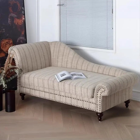Striped Fabric Left-Arm Chaise with Nailhead Trim Image - 1