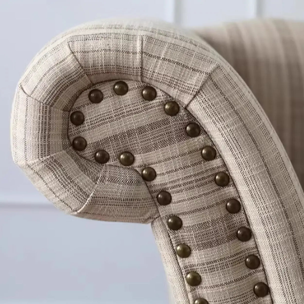 Striped Fabric Left-Arm Chaise with Nailhead Trim Image - 13