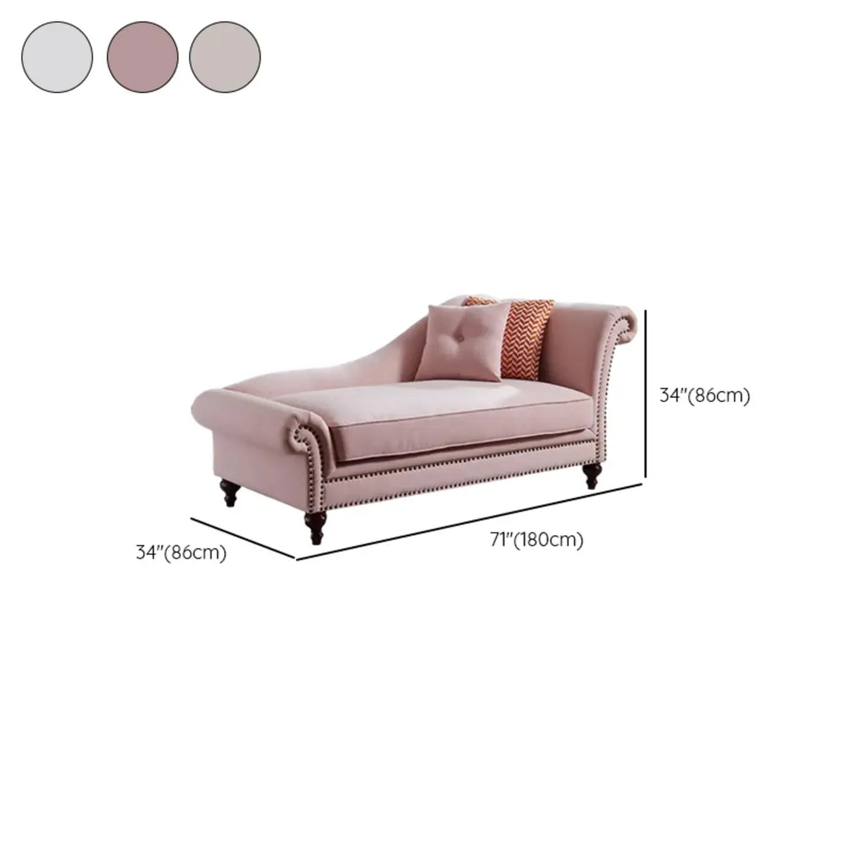 Striped Fabric Left-Arm Chaise with Nailhead Trim 