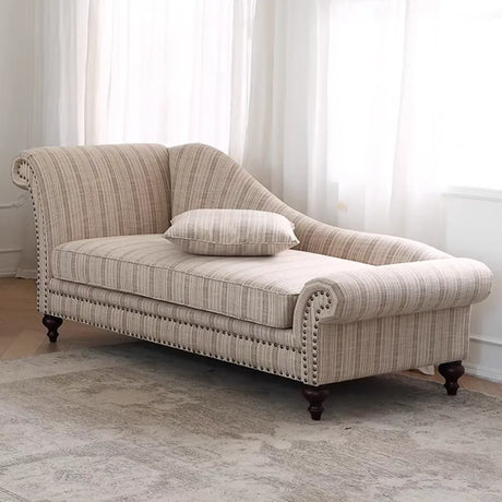 Striped Fabric Left-Arm Chaise with Nailhead Trim Image - 2