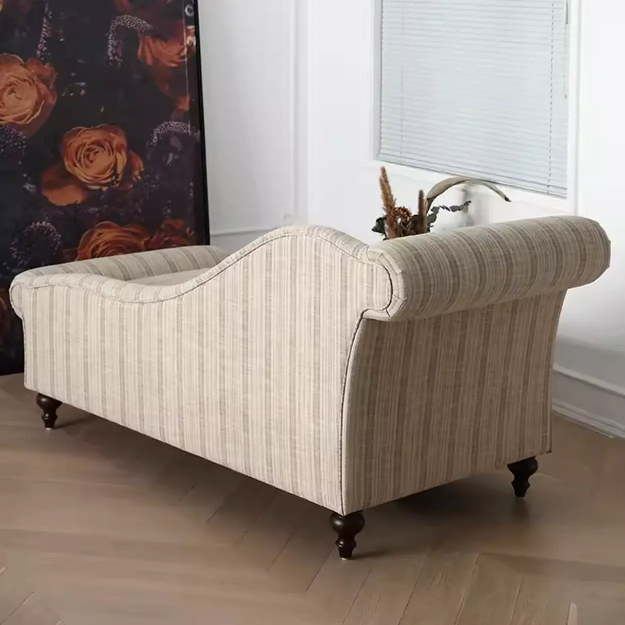 Striped Fabric Left-Arm Chaise with Nailhead Trim Image - 4