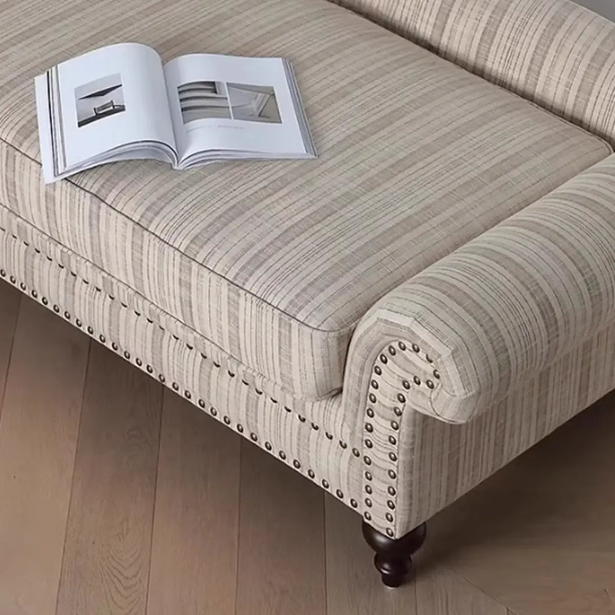 Striped Fabric Left-Arm Chaise with Nailhead Trim Image - 8