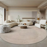 Striped Modern Round Beige Polyester Medium Area Rug Image - 4
