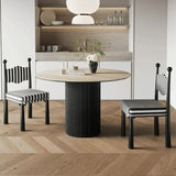 Striped Upholstered Wood Open Back Dining Side Chair Image - 5