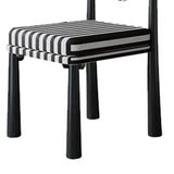 Striped Upholstered Wood Open Back Dining Side Chair Image - 9